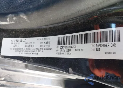 2015 Chrysler 200 S z USA, uszkodzony, nr VIN 1C3CCCBG7FN642876